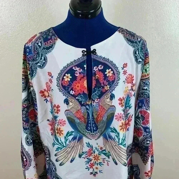BOHO tunic with frog closure. XXL (see meas below) vibrant colors! No br… - Picture 2 of 9